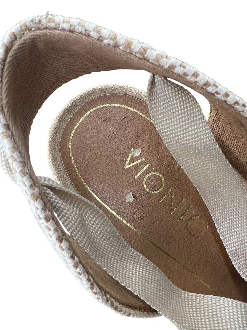 Vionic Espadrille Wedges Size 8.5 Ribbon Ankle Wrap Maris Cream Suede Closed Toe